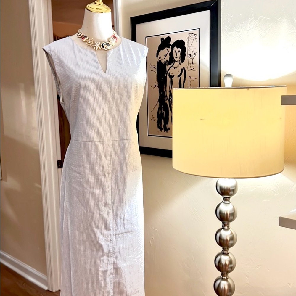 Jaeger -Classic Prep Blue/White Textured Dress, Excellent Condition, Size XL - Picture 3 of 13